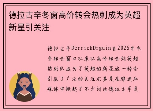 德拉古辛冬窗高价转会热刺成为英超新星引关注